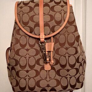 Coach Signature "C" Jacquard Canvas & Leather Brown/Tan Backpack